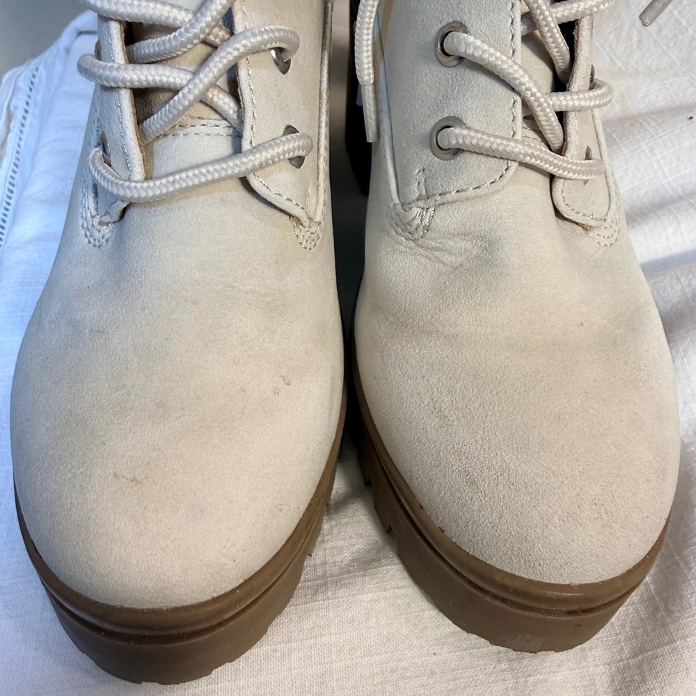 Wild Pair Bentlip Combat Boots Size 7 Cream Lace Up Side Zip Lug Sole Block Heel - Picture 10 of 15